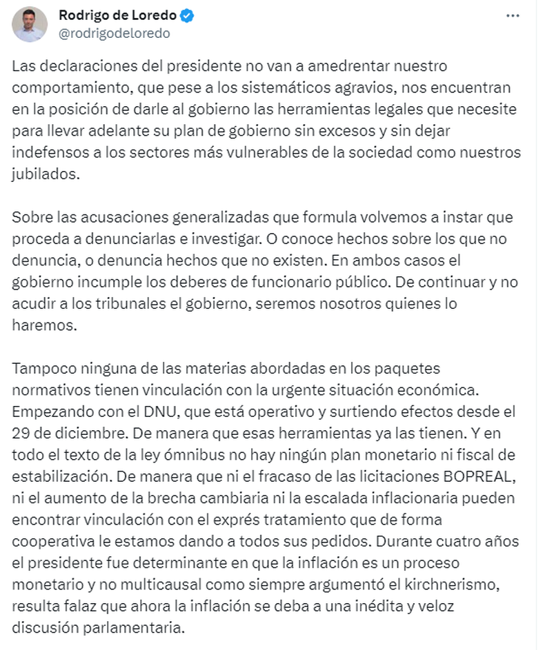 El gobernador de Chubut y el presidente de la UCR en diputados cruzaron a Javier Milei por sus acusaciones contra la oposición