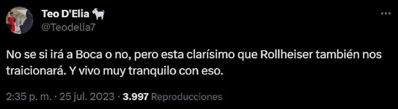 Teo D'Elía se mostró muy disconforme con Benjamín Rollheiser.