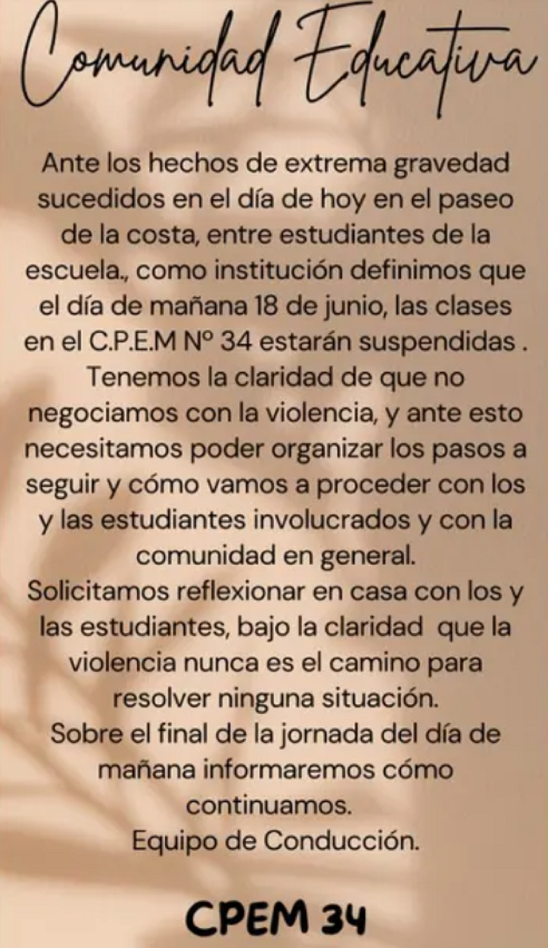 El comunicado del CPEM 34.