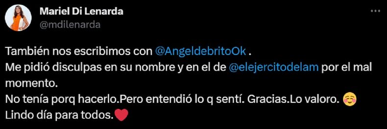 Mariel Di Lenarda confirmó su contacto con Ángel De Brito.