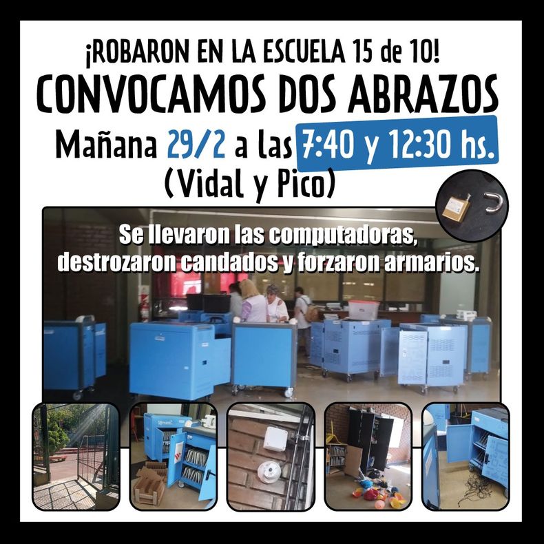 La comunidad invitó a un abrazo en comunidad en los turnos mañana y tarde en Pico y Vidal.
