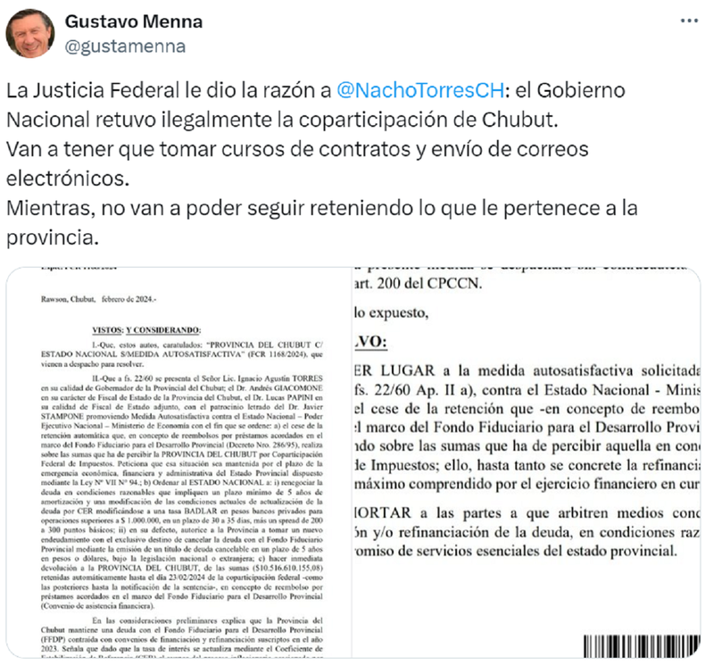 La publicación de Gustavo Menna en las redes sociales.