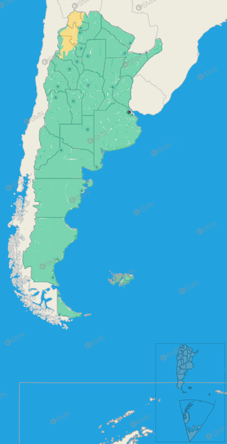 Hay alerta amarilla por tormentas del Servicio Meteorológico Nacional (SMN) en tres provincias.
