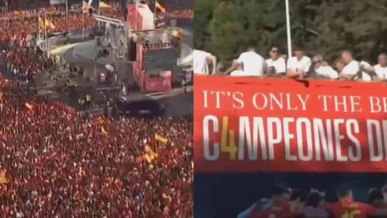 La población española se mostró eufórica en las calles de Madrid.