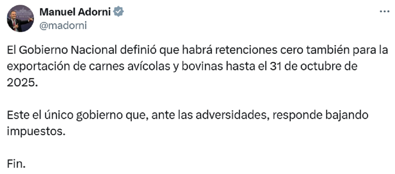 La publicación de Manuel Adorni.