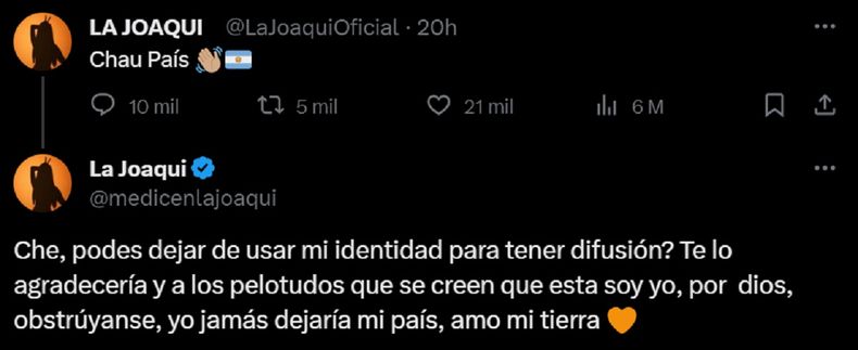La Joaqui tuvo que salir a desmentir una fake news.