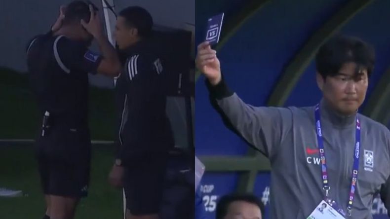 El momento en el que el DT de Corea del Sur realizó el pedido con la tarjeta verde.&nbsp;