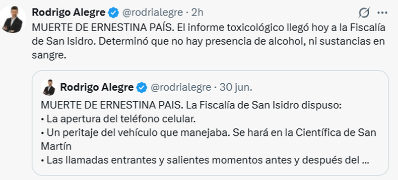 La información publicada por el periodista Rodrigo Alegre. 