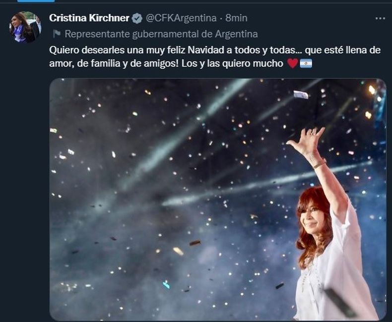 Los mensajes de Cristina Kirchner y otros políticos por la Navidad