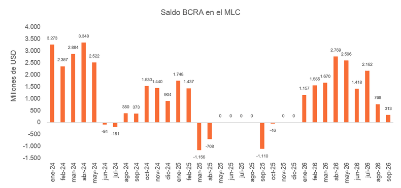 El ritmo de acumulación de reservas del Banco Central.