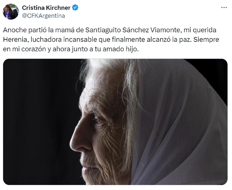 La publicación de Cristina Kirchner.