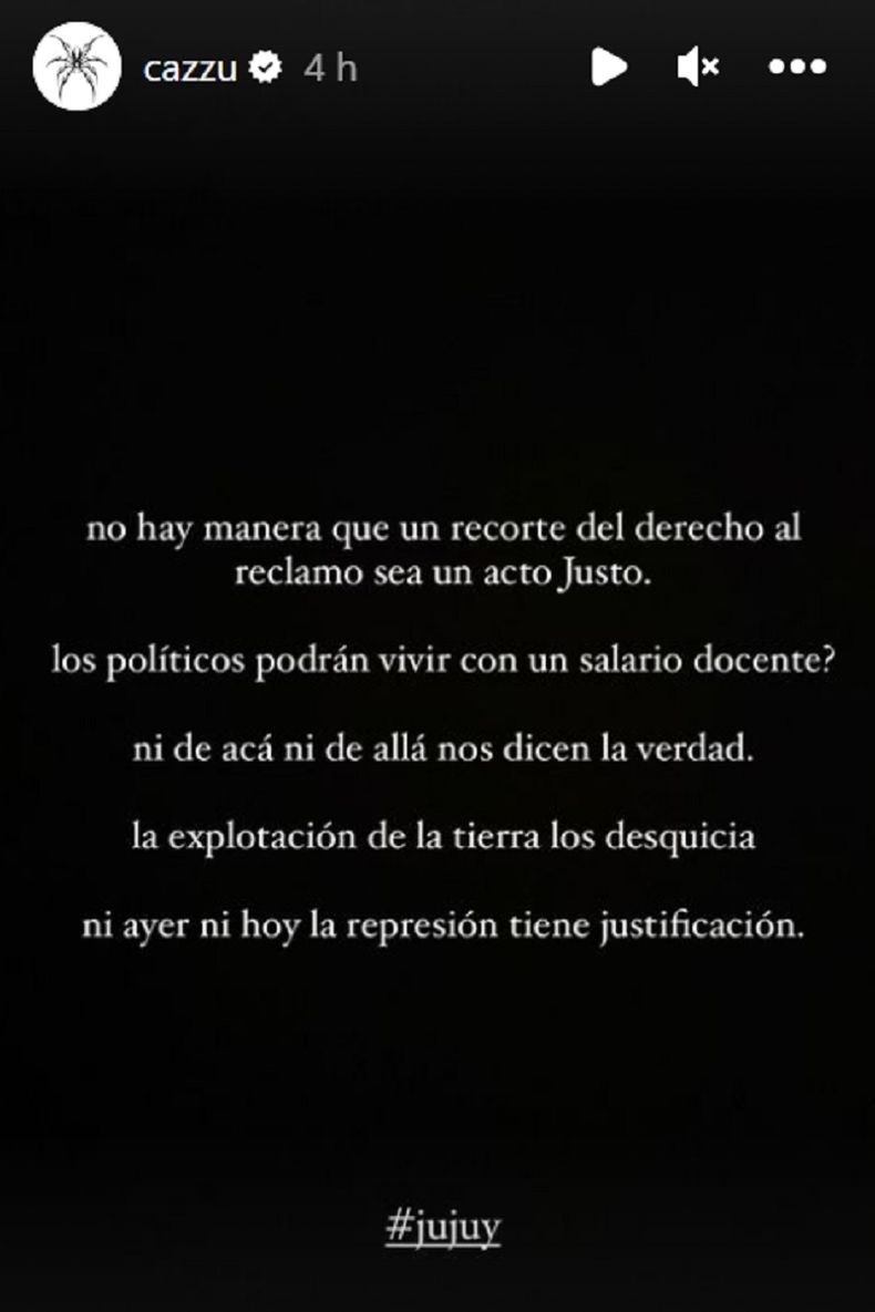 Las palabras de Cazzu sobre la represión en Jujuy.