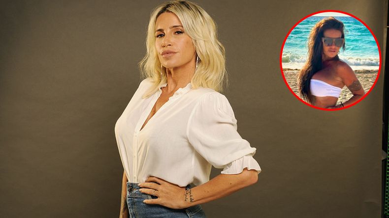 Florencia Peña luciendo una microbikini total white en la Riviera Maya.