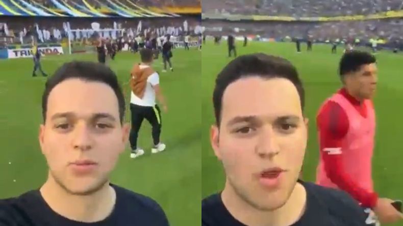 El hinncha de Boca ingresó a la cancha y filmó a los jugadores al finalizar el superclásico.&nbsp;