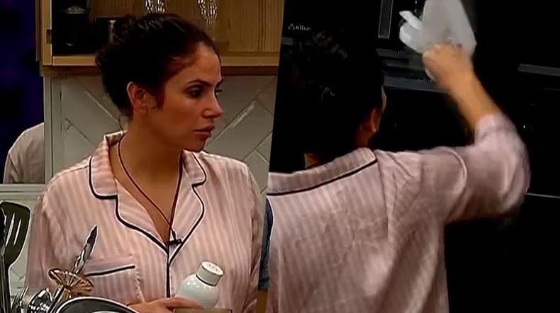 Romina Uhrig limpiando en la casa de Gran Hermano Generación Dorada.