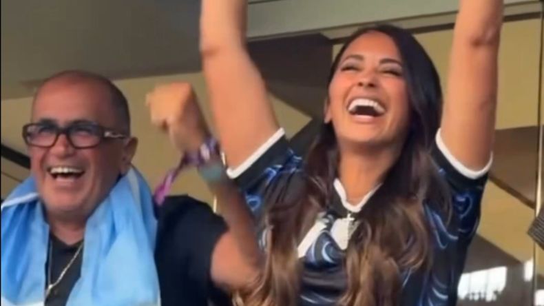Antonela Roccuzzo festejó el triunfo de la Selección argentina.&nbsp;