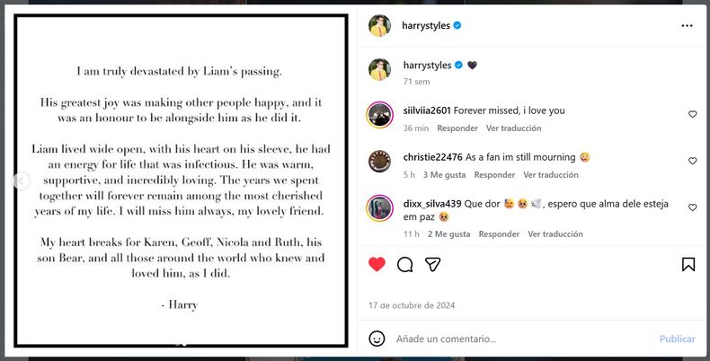 La despedida de Harry Styles para Liam Payne en 2024.