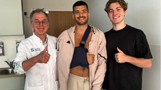 El arquero tras la operación por la luxación del hombro derecho. El arquero tras la operación por la luxación del hombro derecho.