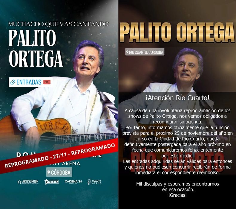 Palito Ortega lanzó varios comunicados tras suspender su show en Entre Ríos.