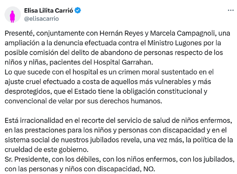 La publicación de Elisa Carrió. La publicación de Elisa Carrió.