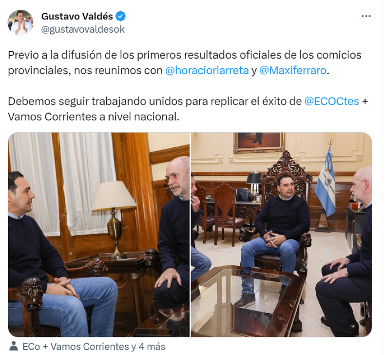 El tuit de Gustavo Valdés.