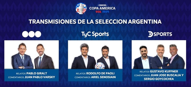 Telefe, TyC Sports y DSports transmitirán la Copa América 2024.