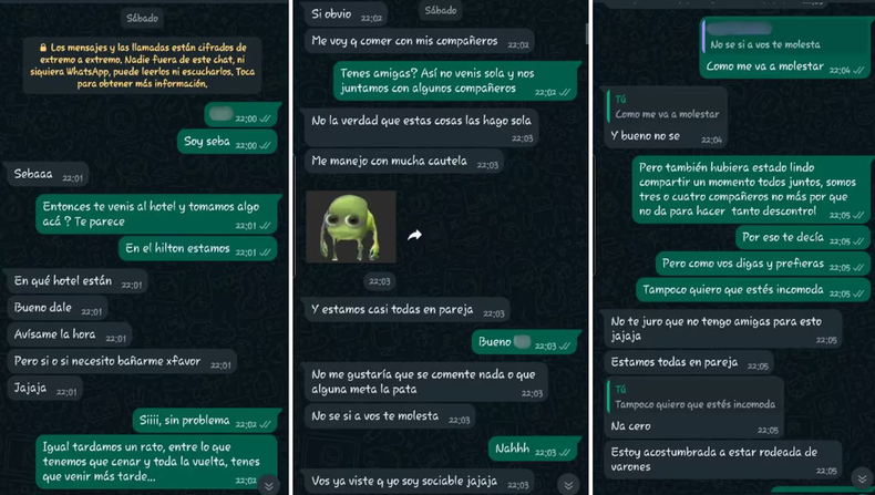 La conversación entre el arquero y la denunciante.