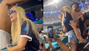 La Joaqui se puso a alentar a Racing en la popular.