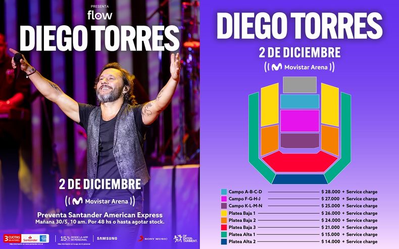 Los detalles del show de Diego Torres en el Movistar Arena.
