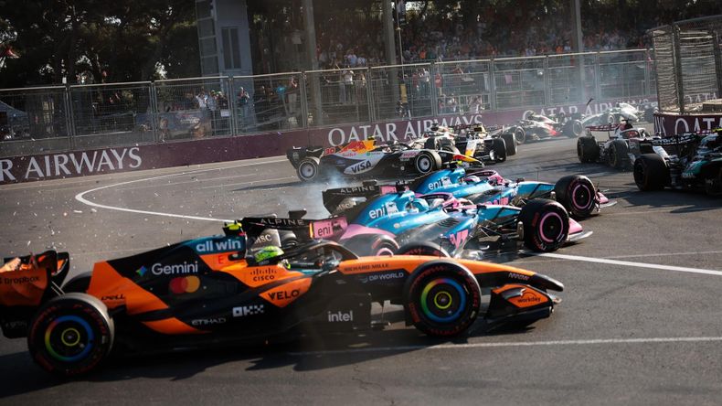 El choque en Bakú que involucró a su compañero Pierre Gasly y a Lando Norris.