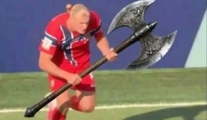 Erling Haaland y un meme sobre su figura.