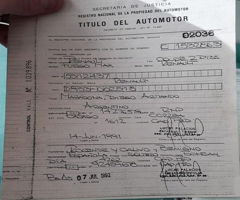 El t&iacute;tulo del automotor que certifica que el veh&iacute;culo perteneci&oacute; al 10.