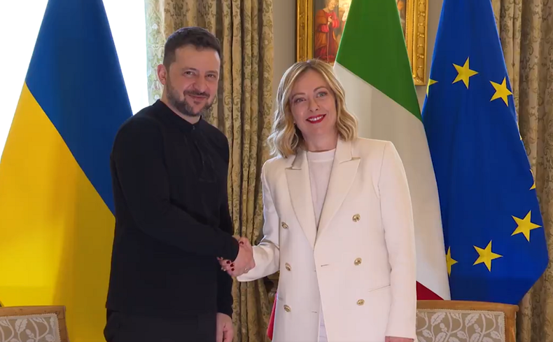 Volodimir Zelenski y Giorgia Meloni.