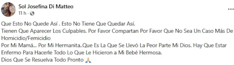 La publicación de la familiar de las víctimas.