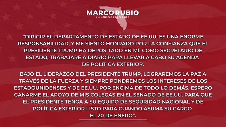 El comunicado de Marco Rubio.
