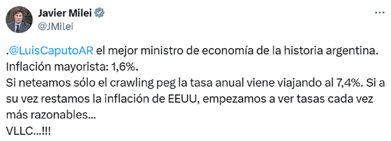 La publicaci&oacute;n de Javier Milei.