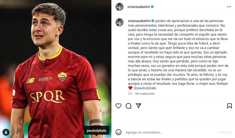La publicación de Oriana Sabatini para Paulo Dybala.