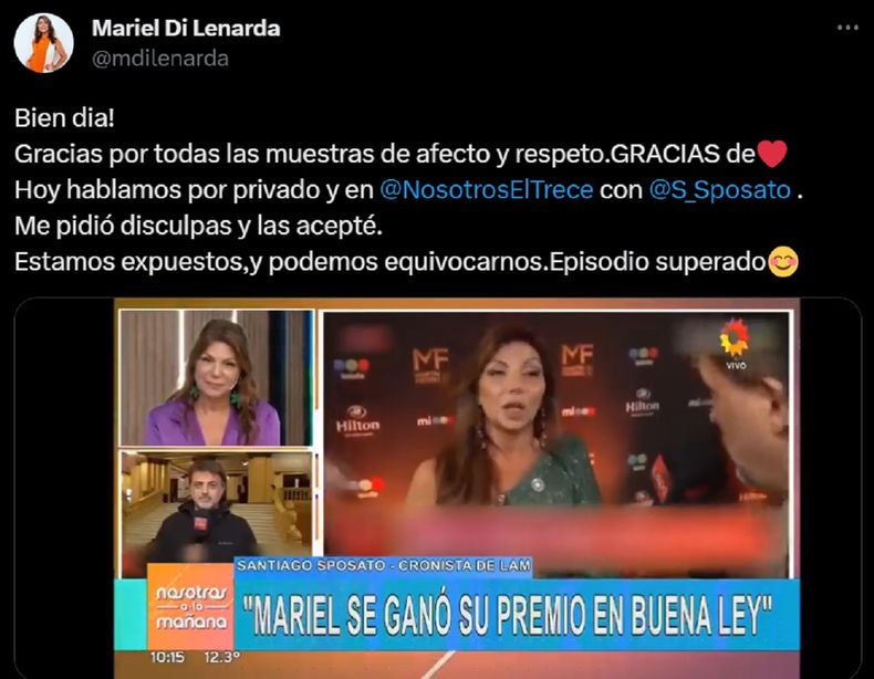 También perdonó a Sposato, quien comenzó con el escándalo.