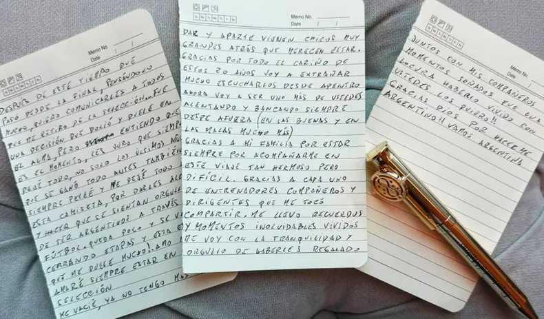 La carta que escribió Lionel Messi para anunciar el retiro de la Selección argentina.