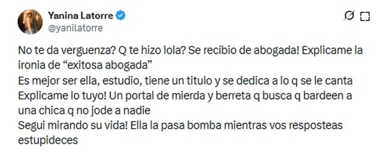 Yanina disparó contra el medio.