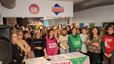 Lala Pasquinelli, Lucía Cavallero, Estela Díaz y Romina del Plá en la conferencia de prensa de Ni Una Menos. Lala Pasquinelli, Lucía Cavallero, Estela Díaz y Romina del Plá en la conferencia de prensa de Ni Una Menos.