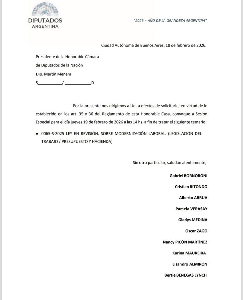 Pedido de sesión para tratar la reforma laboral en la Cámara de Diputados. Pedido de sesión para tratar la reforma laboral en la Cámara de Diputados.