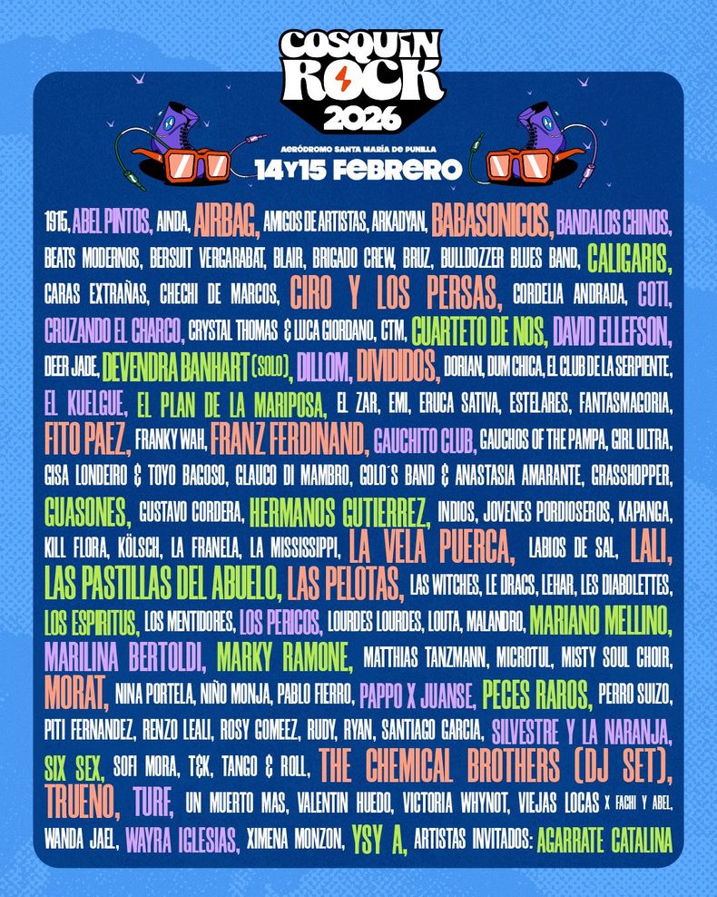 La grilla de artistas para el Cosquín Rock 2026.