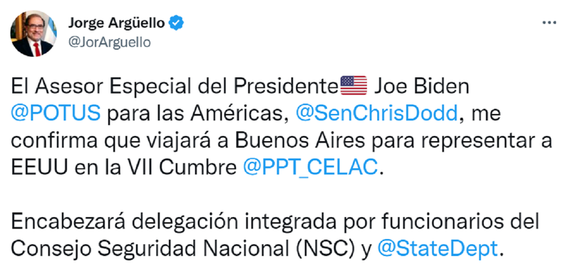 El tuit de Jorge Argüello.