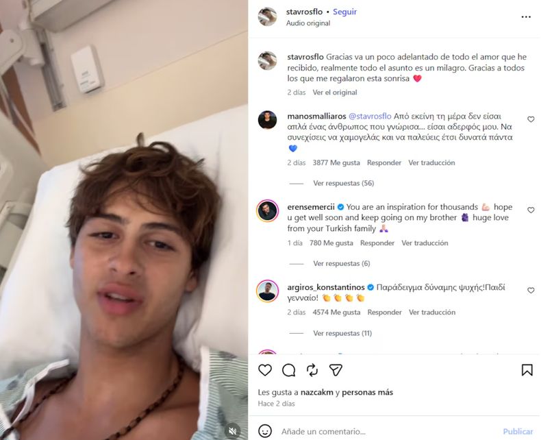 La publicación de Stavros Floros en su perfil de Instagram tras el accidente.