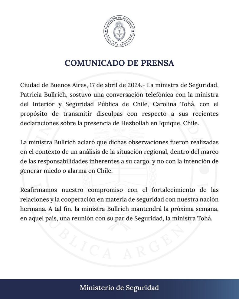 El comunicado que había lanzado el Gobierno.