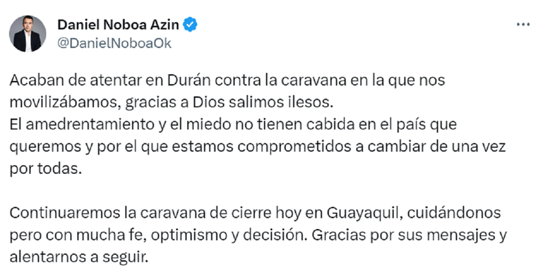 Tuit de Daniel Noboa.