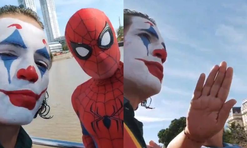 El Joker y Spiderman protagonizaron una insólita pelea en Puerto Madero.