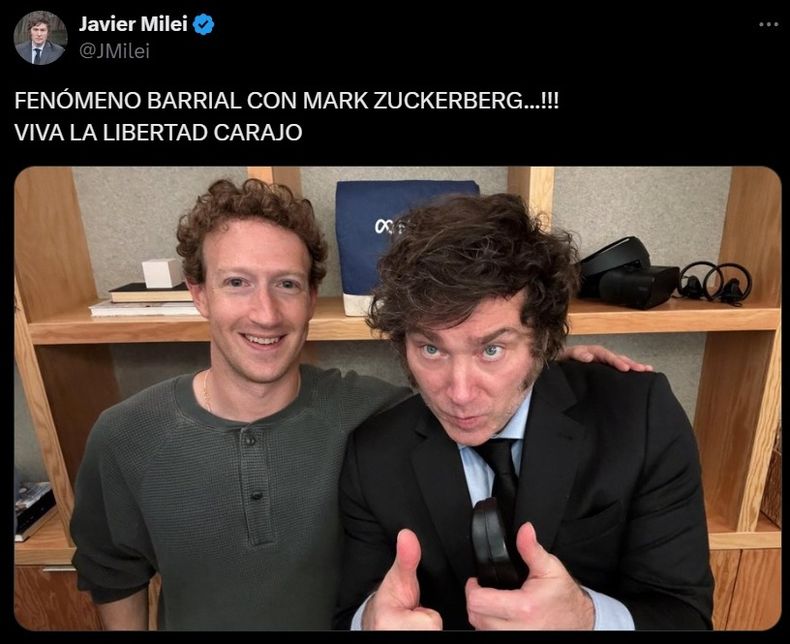 Javier Milei se reunió con Mark Zuckerberg, el fundador de Facebook