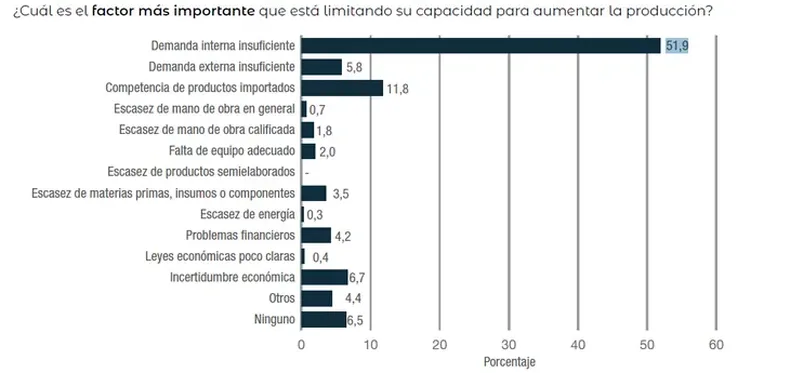 Los industriales alertan que la demanda interna insuficiente es el principal motivo por el cual no se puede aumentar la producción, según publicó INDEC.